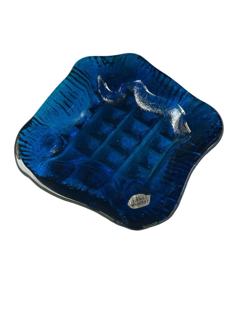Vintage Blenko Amoeba Ashtray Handcrafted Cobalt Blue Trinket Dish Candy Dish